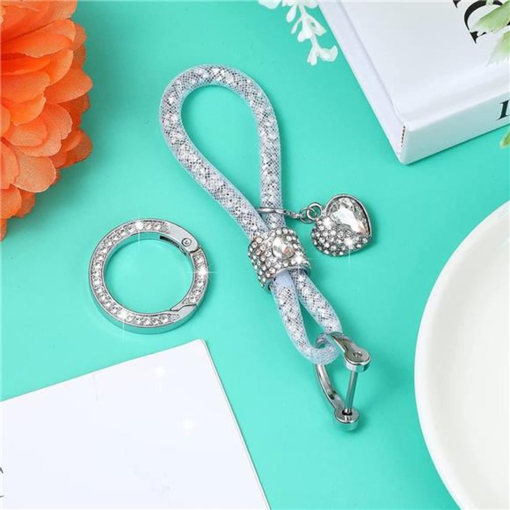 Crystal Car Keychain Bling Keychain Accessories Glitter KeyRing Strap with Heart